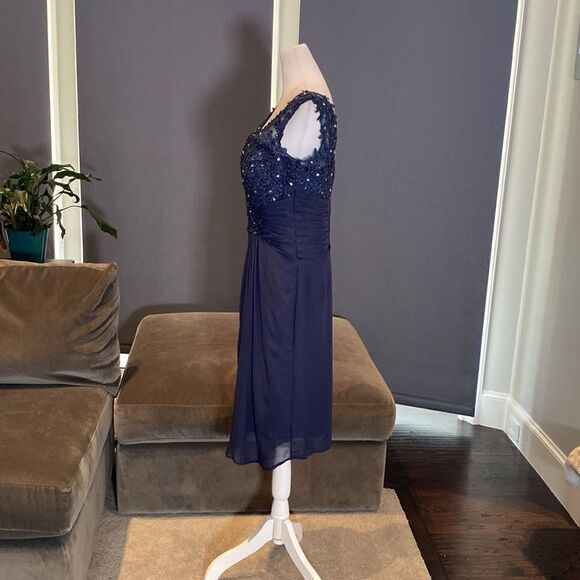 Women’s Blue Chiffon Lace Appliqué Sleeveless Dress with Matching Jacket Size 10 - Picture 7 of 13